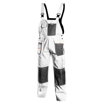 NEO Heavy Duty Work Cargo Bib and Brace Trousers Multi Pocket White